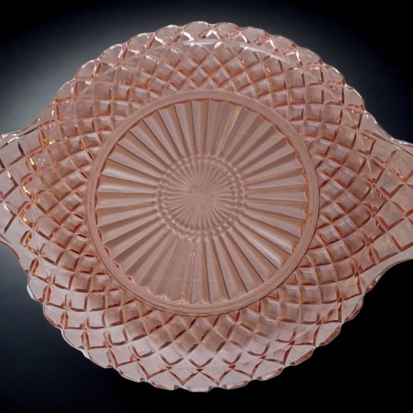 1930s Anchor Hocking Waterford Waffle Pattern Pink Depression Glass Platter - Picture 8 of 9